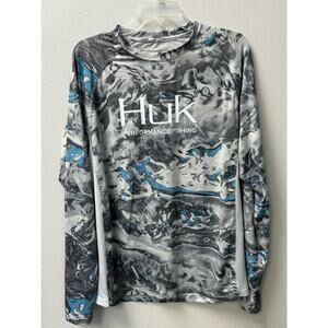 Huk Men's Long Sleeve Fishing T-Shirt Size M Mossy Oak Hydo Elements‎ Camo